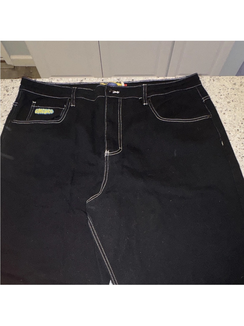 Men's Straight Black Jeans with Contrast Stitching